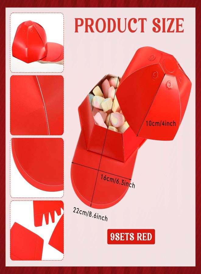 MotiMind 9 Pcs Baseball Cap Gift Box Hat Baseball Shaped Box Party Favor Cardstock Cardboard for Candy Snack Goody Father Day(Red) - Image 3